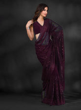 Maroon Soft Georgette Fabric With Sequins Embroidered Work Saree